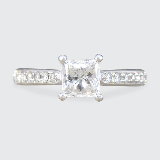 Princess Cut Diamond Engagement Ring with Diamond Set Shoulders in Platinum - Wharfedale Antiques