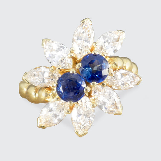 Sapphire and Diamond Cluster Ring in 18ct Yellow Gold by Kutchinsky