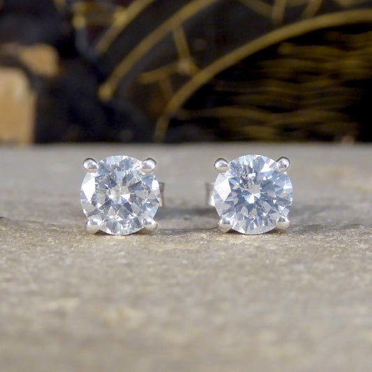 1.49ct Diamond Four Claw Stud Earrings in 18ct White Gold - Wharfedale Antiques