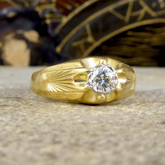 Vintage Diamond Set Gypsy Ring in 18ct Yellow Gold C1975 - Wharfedale Antiques