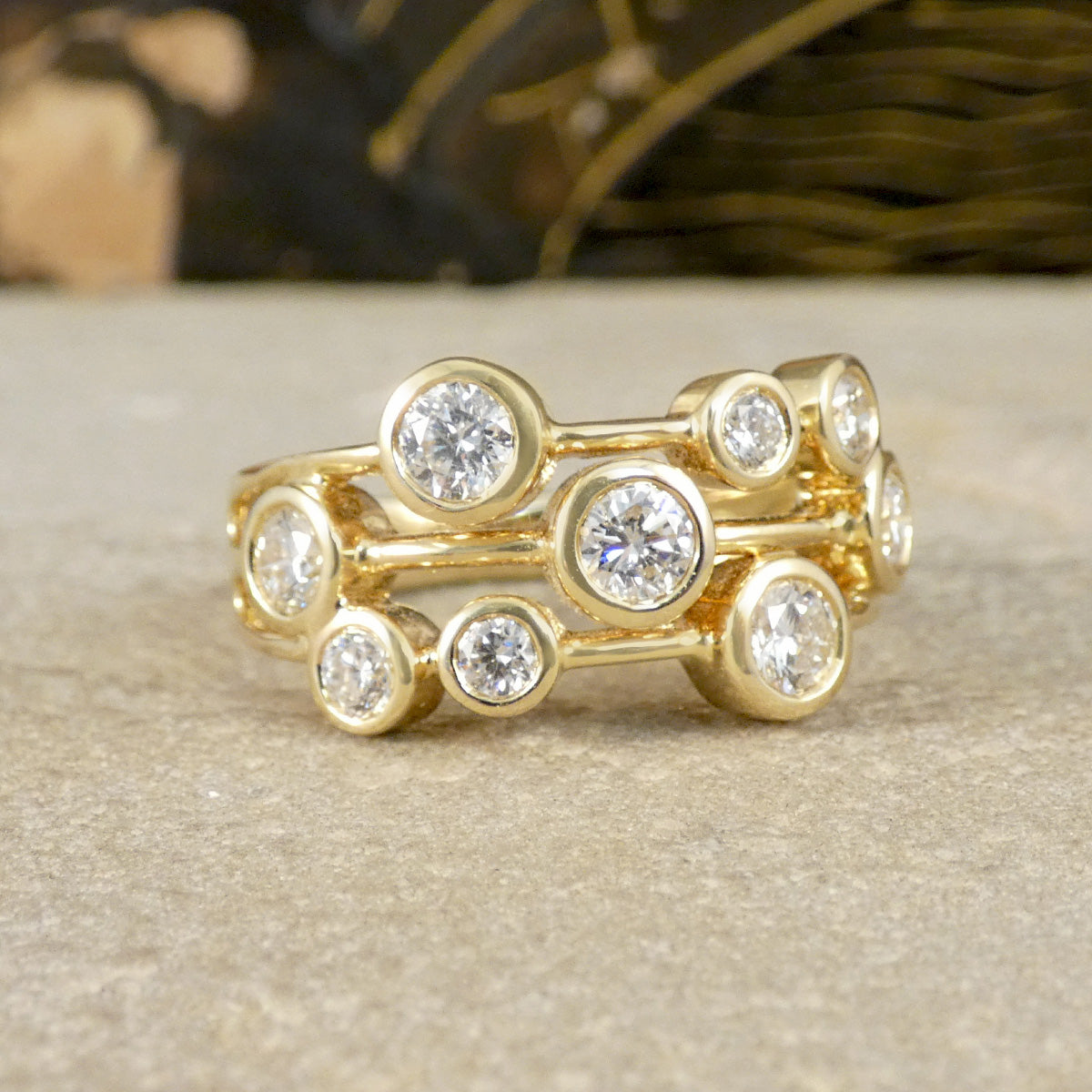 Diamond Set bubble style ring in yellow gold.