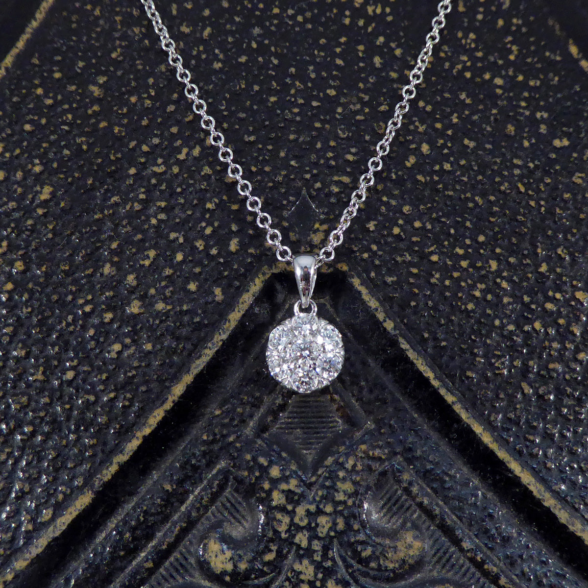 Diamond 2.00ct Illusion Cluster Pendant Necklace in White Gold - Wharfedale Antiques
