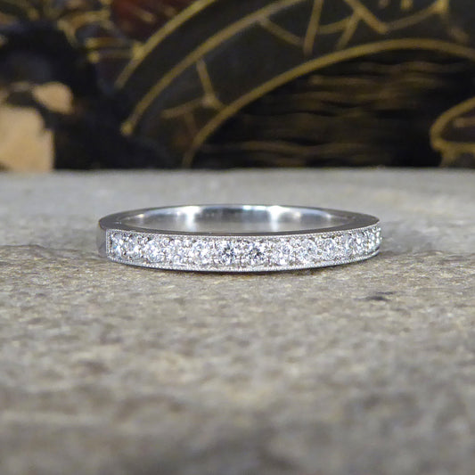 Modern Brilliant Cut Diamond Channel Set Half Eternity Ring in Platinum - Wharfedale Antiques