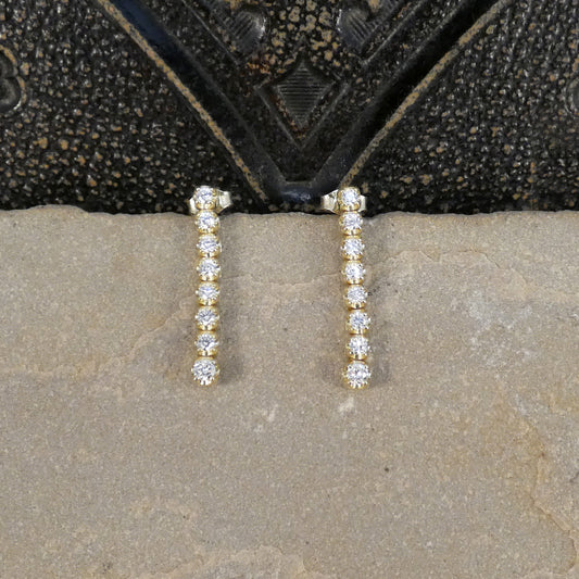 Diamond drop earring sin 9ct yellow gold on a stone.