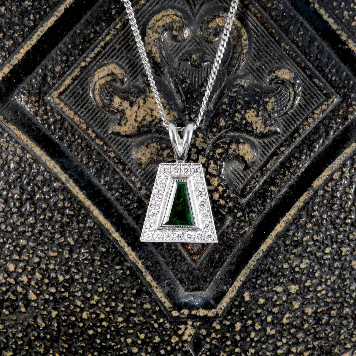 Tsavorite and Diamond cluster pendant necklace in white gold