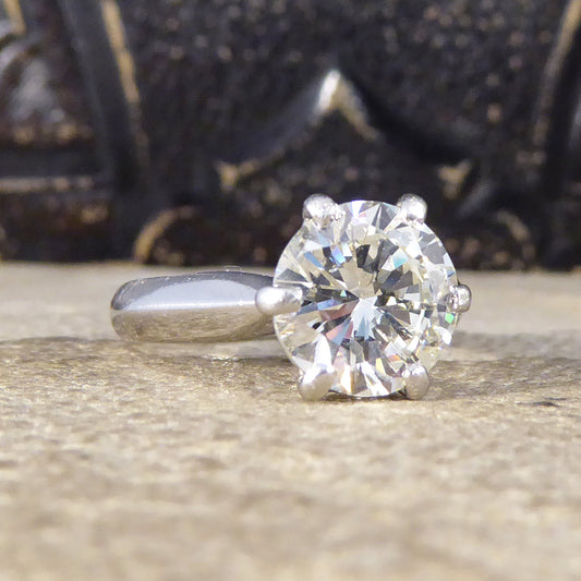 2.54ct Brilliant Cut Diamond Solitaire Engagement Ring on Plain Platinum Band - Wharfedale Antiques
