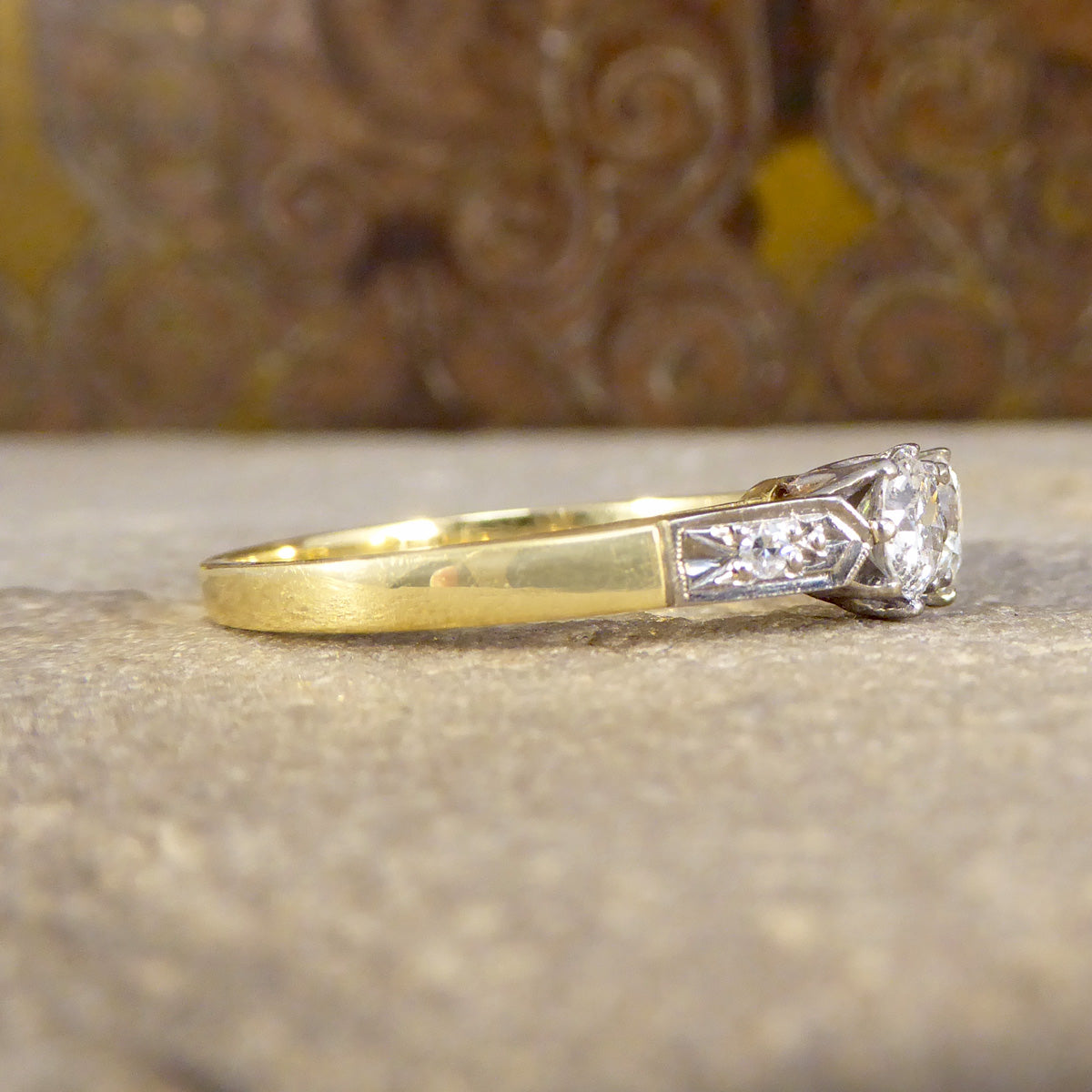 Vintage and Unusual Old Cut Diamond Two Stone Ring in 18ct Gold - Wharfedale Antiques
