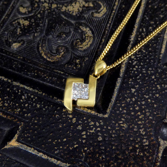 Princess Cut Diamond Pendant Necklace in 18ct Yellow Gold - Wharfedale Antiques