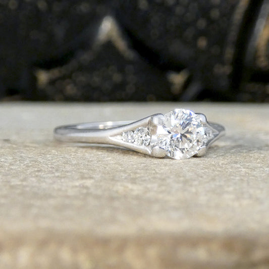 Diamond Solitaire Engagement Ring with Diamond Set Shoulders in 18ct White Gold - Wharfedale Antiques