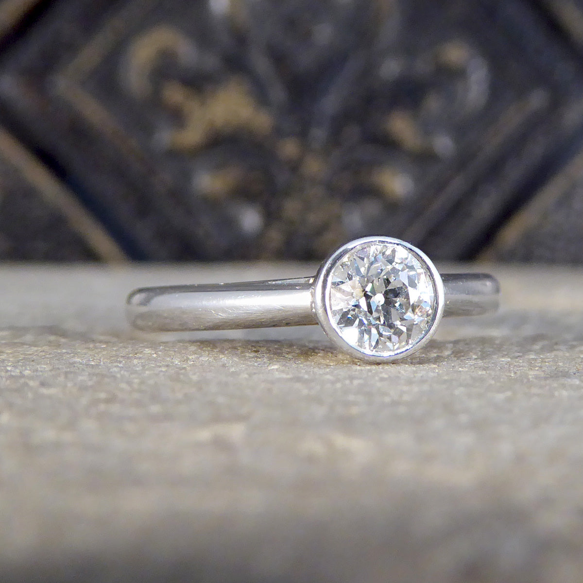 Diamond Bezel Set Solitaire Ring in 18ct White Gold - Wharfedale Antiques