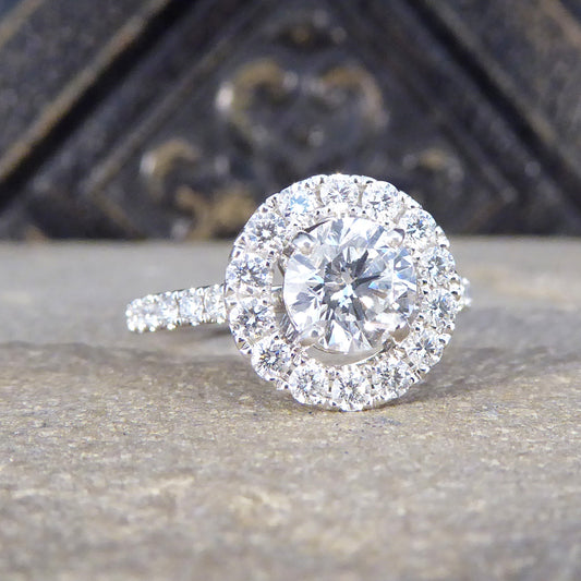 1.78ct Diamond Halo Cluster Ring in Platinum - Wharfedale Antiques