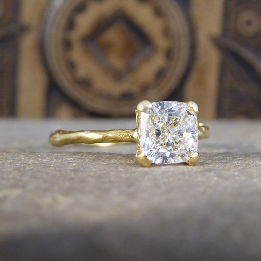 GIA 1.00ct F VS Modified Cushion Diamond Solitaire Ring in 18ct Yellow Gold Fine Detailed Band - Wharfedale Antiques