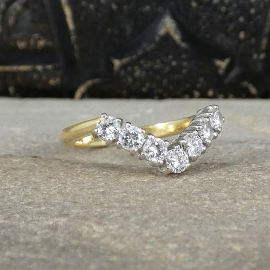 Diamond Set Wishbone Ring in 18ct Yellow and White Gold - Wharfedale Antiques