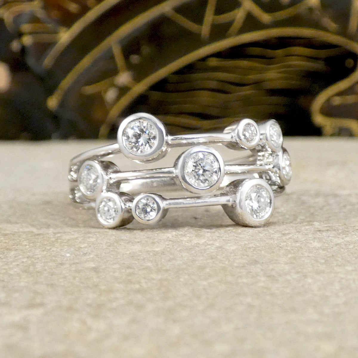 Bubble style diamond ring in Platinum