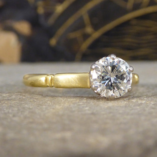 Vintage 0.82ct Diamond Solitaire Ring in 18ct Yellow Gold - Wharfedale Antiques