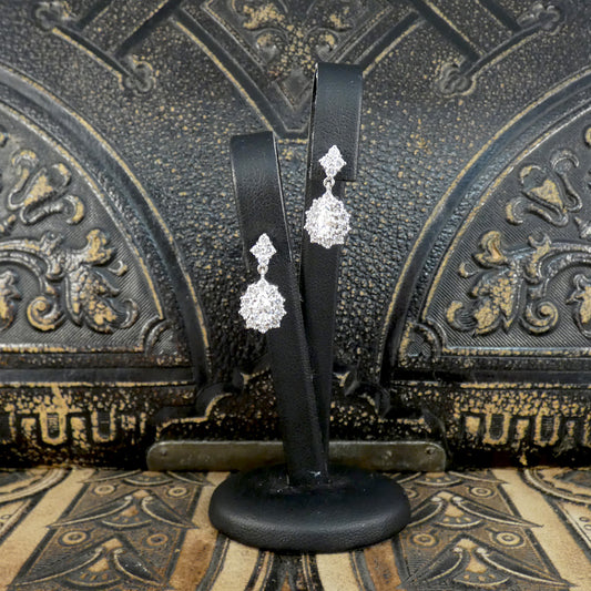 1.40ct Diamond Pear Cut Cluster Drop Earrings in 18ct White Gold - Wharfedale Antiques