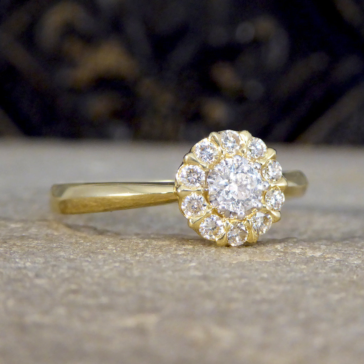Elegant Daisy Diamond Cluster Ring in 18ct Yellow Gold - Wharfedale Antiques