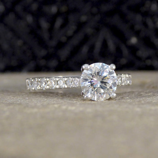 0.85ct Diamond Solitaire Engagement Ring with Diamond Set Shoulders in Platinum - Wharfedale Antiques