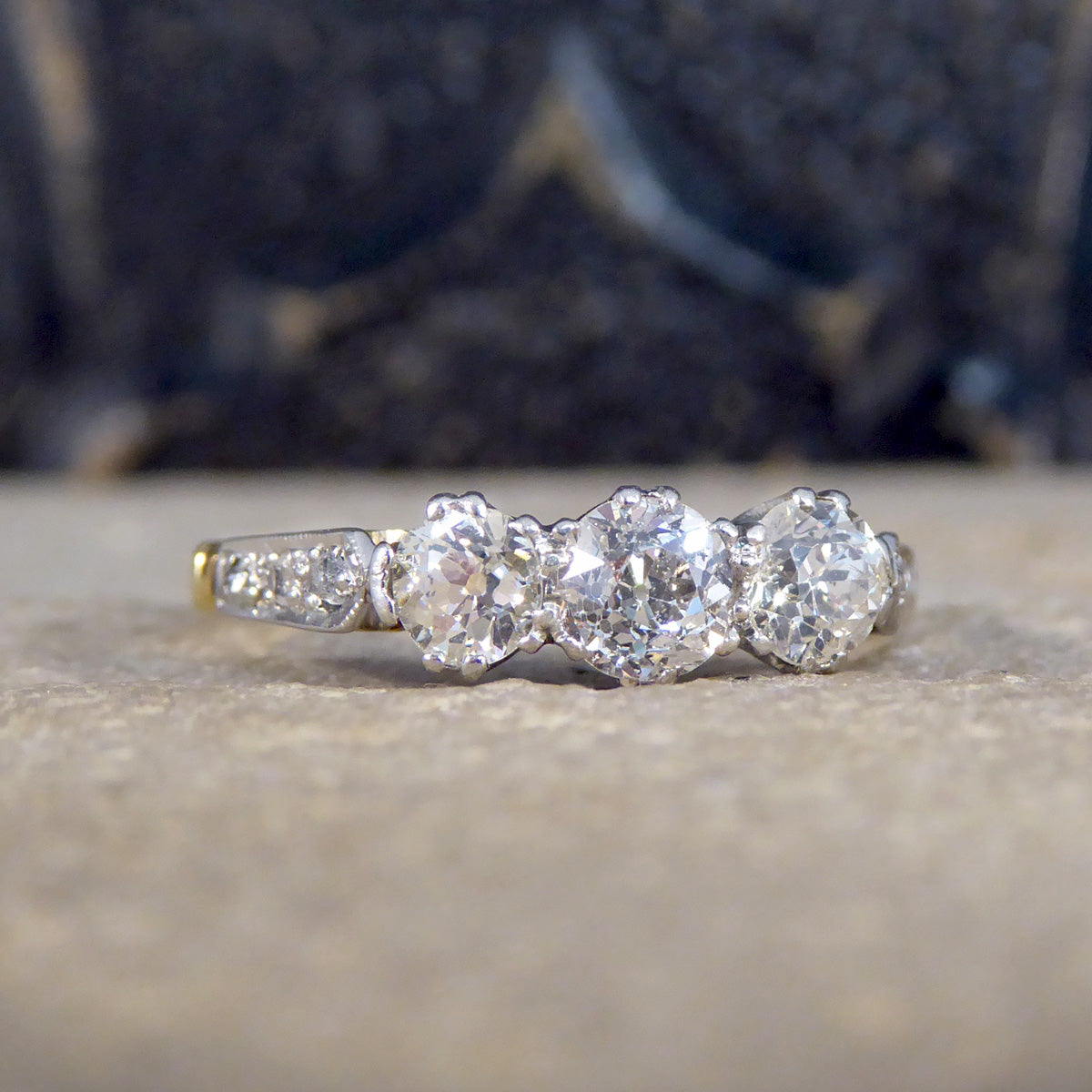 Antique Diamond Trilogy Ring in 18ct Yellow Gold and Platinum - Wharfedale Antiques