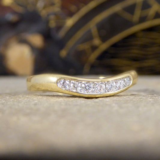 Diamond Set Curved Wishbone Ring in Yellow Gold - Wharfedale Antiques