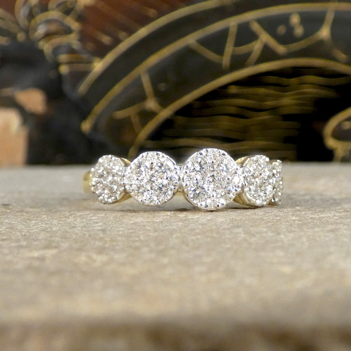 Five Stone Diamond Illusion Cluster Ring in Yellow Gold - Wharfedale Antiques