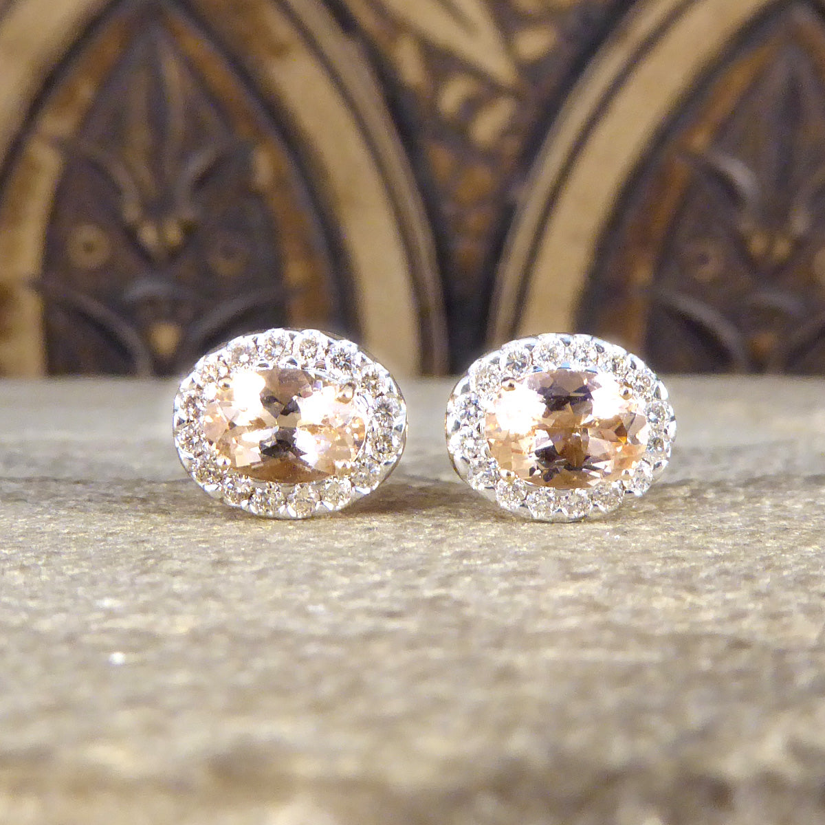 Morganite and Diamond Cluster Earring in Rose Gold - Wharfedale Antiques