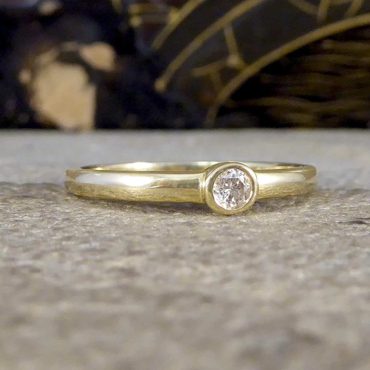 Diamond Single Stone Ring in Yellow Gold Bezel Setting - Wharfedale Antiques