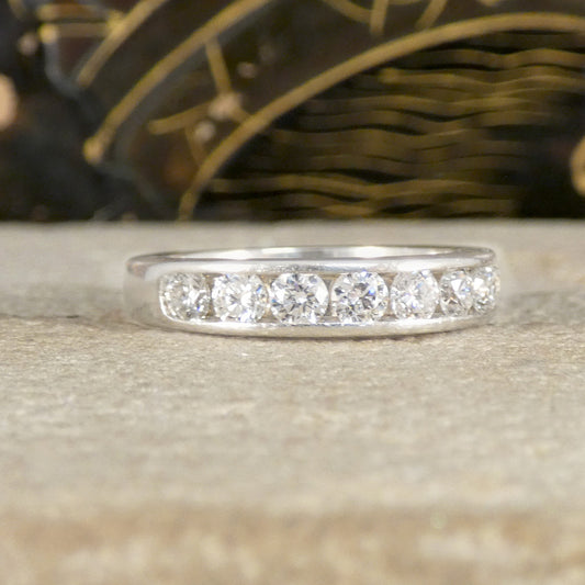 A channel set diamond ring in platinum