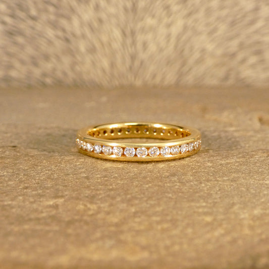 Full Diamond Eternity Ring Channel Setting 18ct Yellow Gold Small Finger Size - Wharfedale Antiques