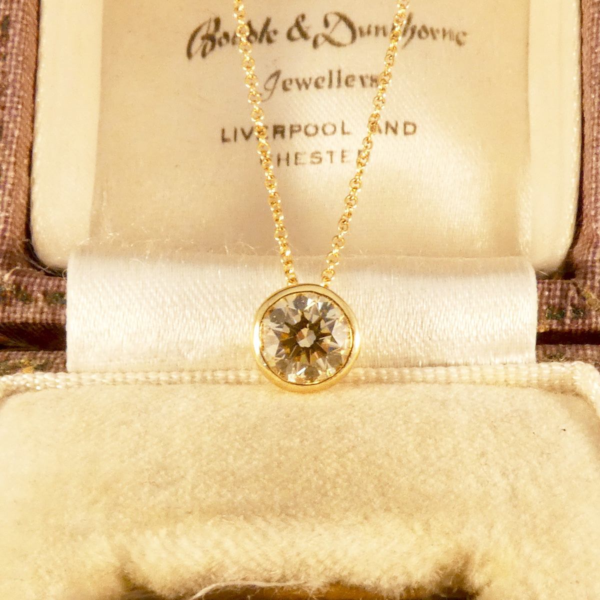 Bezel Set 0.80ct Brilliant Cut Champagne Diamond Necklace in 18ct Yellow Gold - Wharfedale Antiques