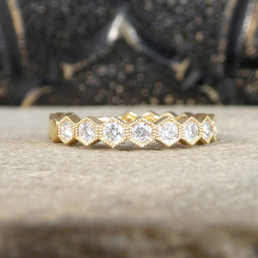 Honeycomb Diamond Half Eternity Ring in 18ct Yellow Gold 