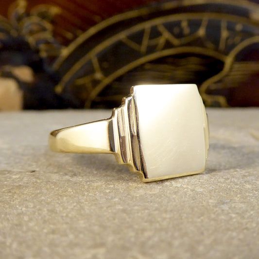 Large Vintage Rectangular Faced Signet Ring in 9ct Yellow Gold C1961 - Wharfedale Antiques