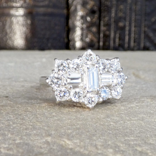 Gorgeous bright and sparkly boat cluster ring in 18ct White Gold with 2.70ct total diamond weight.