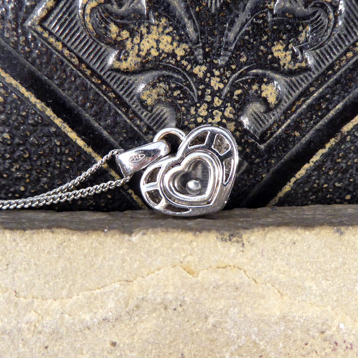 Diamond Set Heart Happy Diamonds Style Necklace in 18ct White Gold on White Gold Chain - Wharfedale Antiques