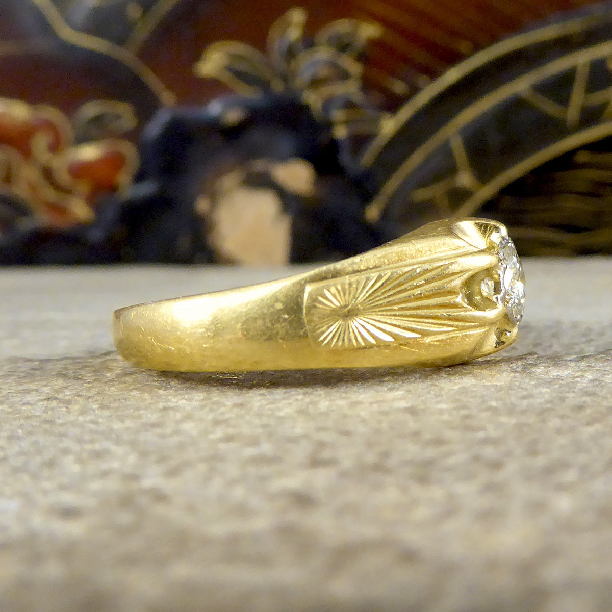 Vintage Diamond Set Gypsy Ring in 18ct Yellow Gold C1975 - Wharfedale Antiques