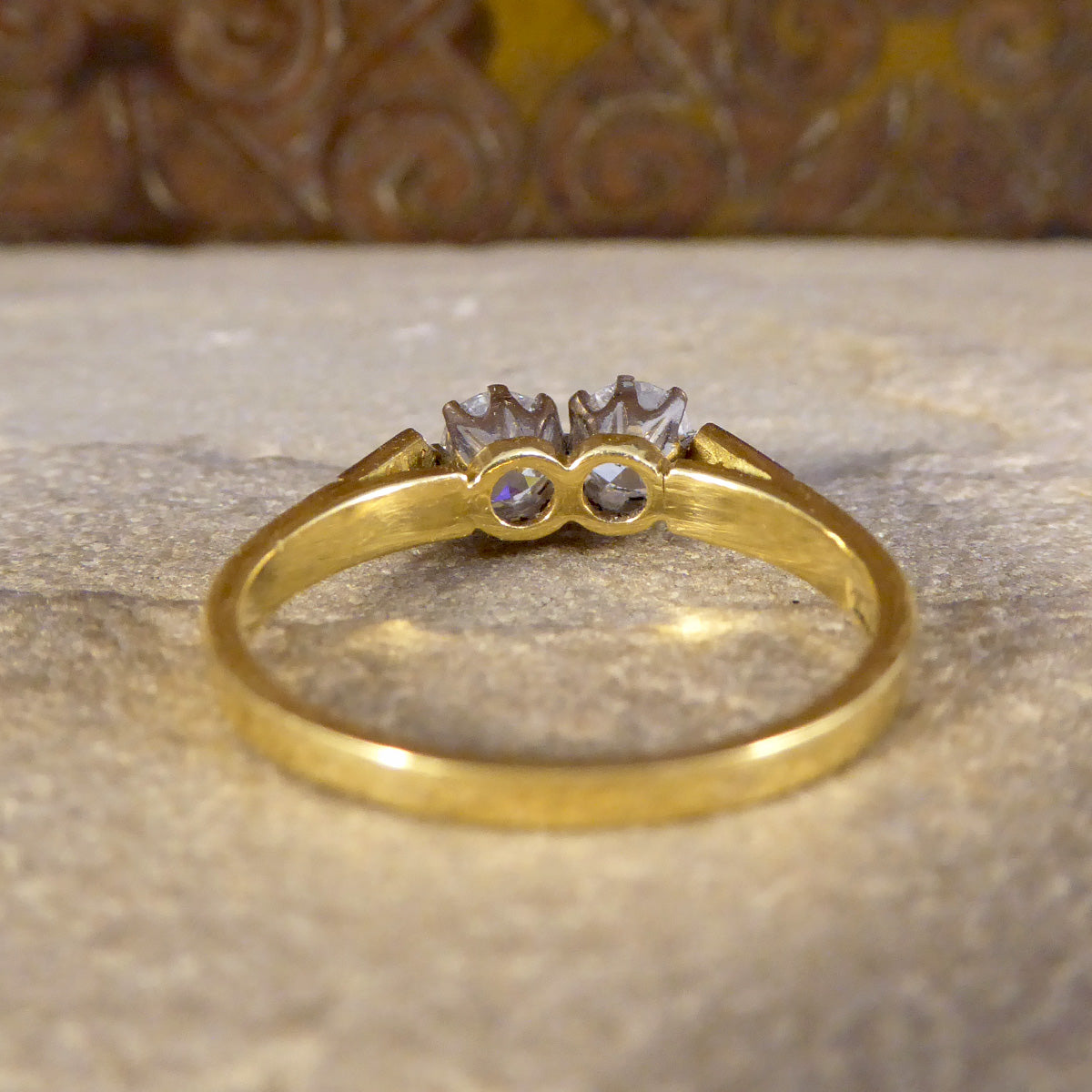Vintage and Unusual Old Cut Diamond Two Stone Ring in 18ct Gold - Wharfedale Antiques