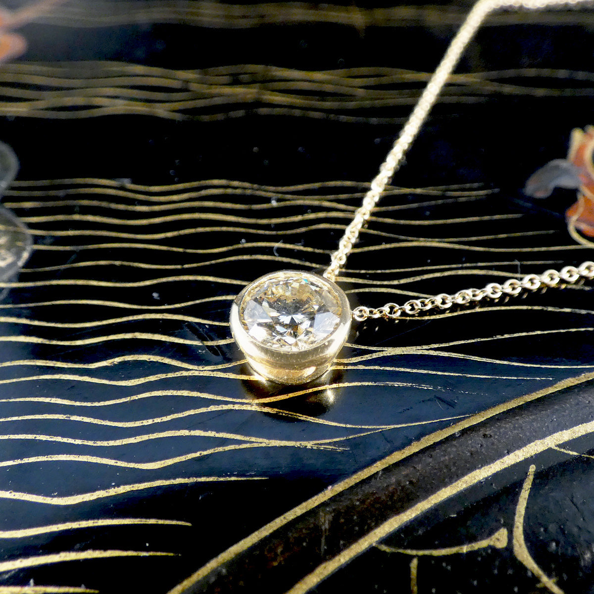 Bezel Set 0.80ct Brilliant Cut Champagne Diamond Necklace in 18ct Yellow Gold - Wharfedale Antiques