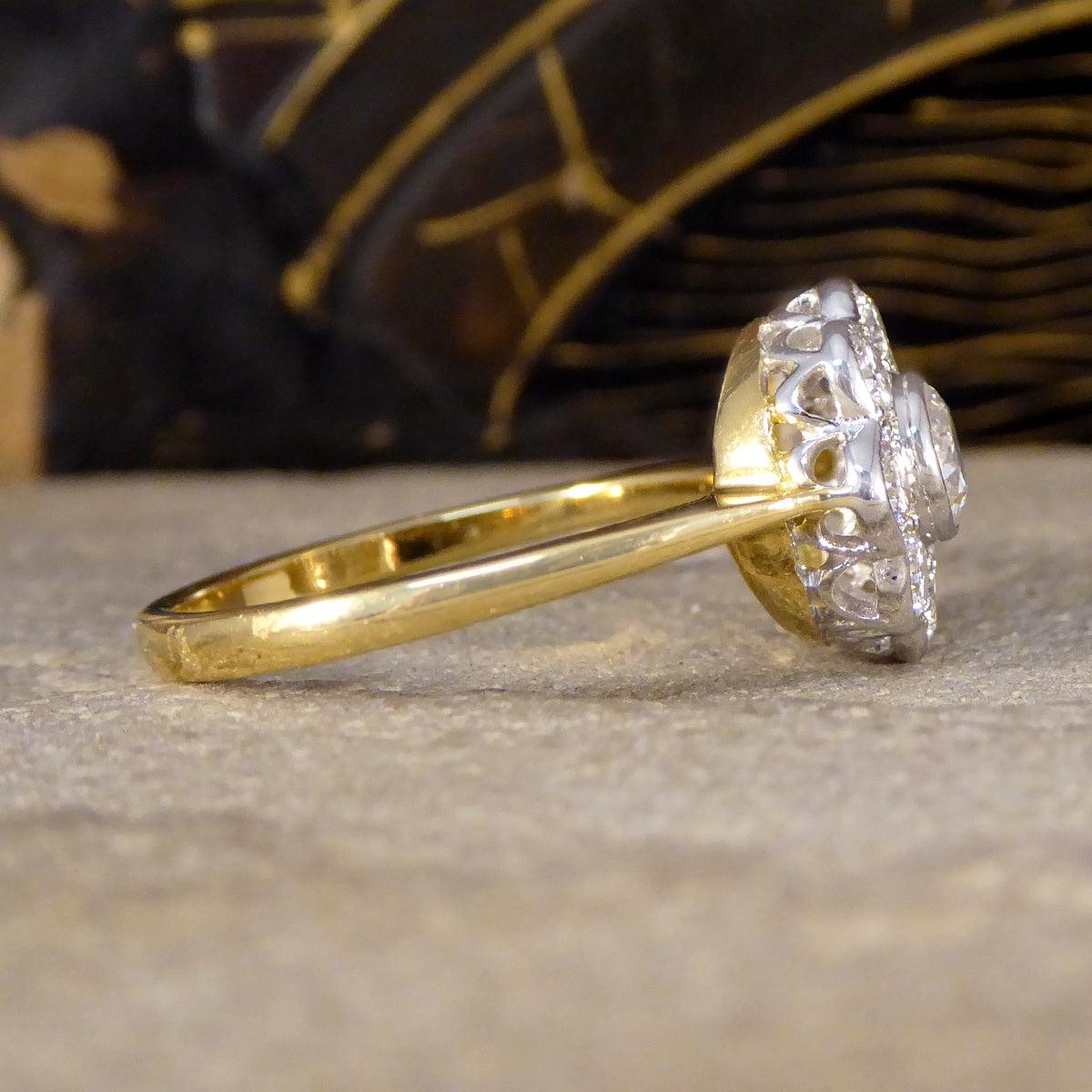 Vintage Daisy Diamond Bezel Set Cluster Ring in 18ct Yellow and White Gold - Wharfedale Antiques