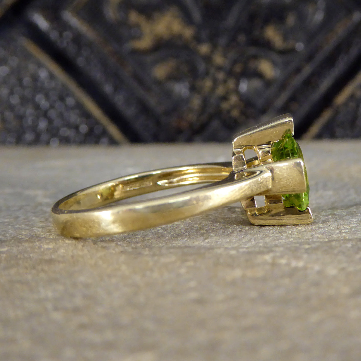 Vintage Peridot and Diamond Geometric Ring in Yellow Gold - Wharfedale Antiques