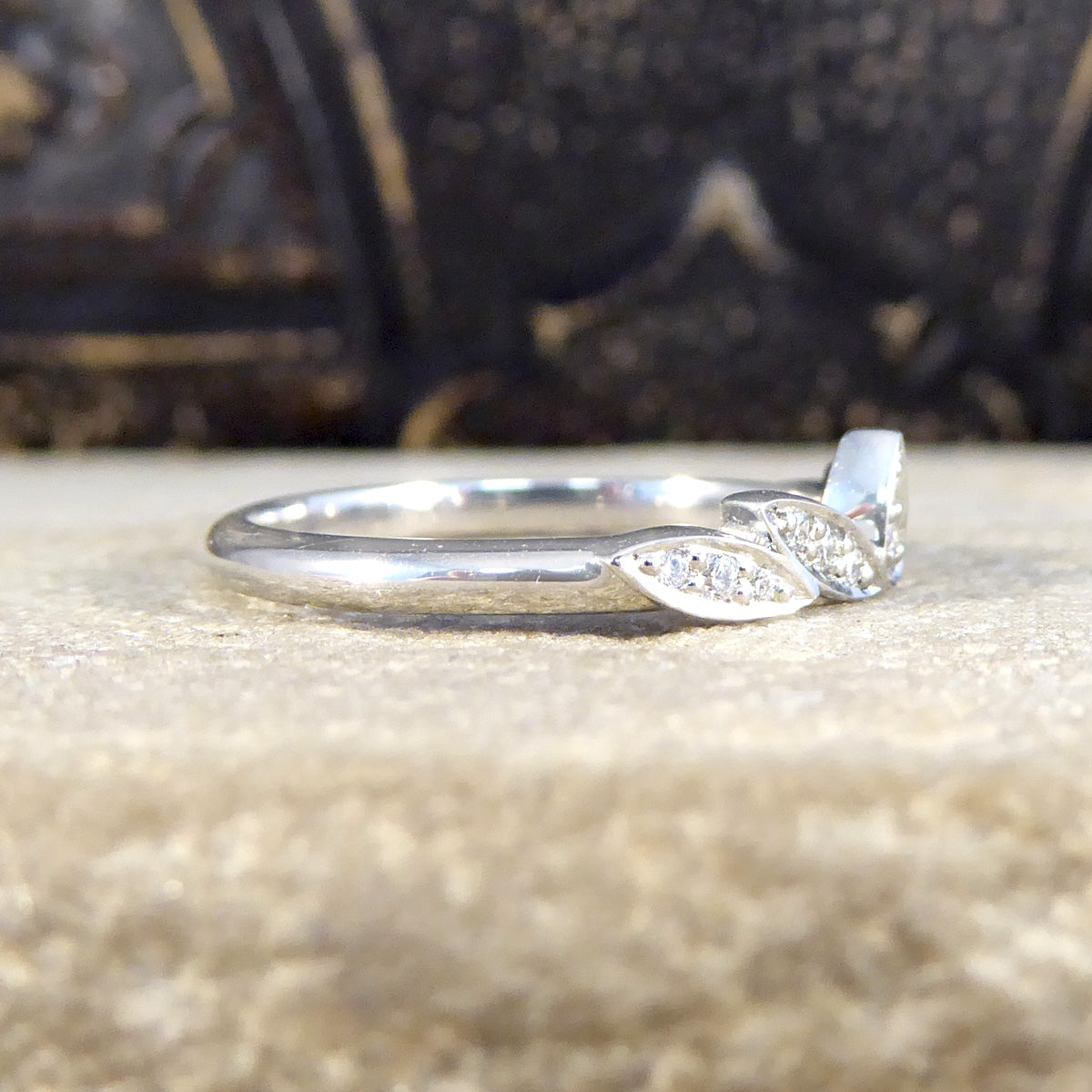 Diamond Set Decorative Crown Band Ring in Platinum - Wharfedale Antiques