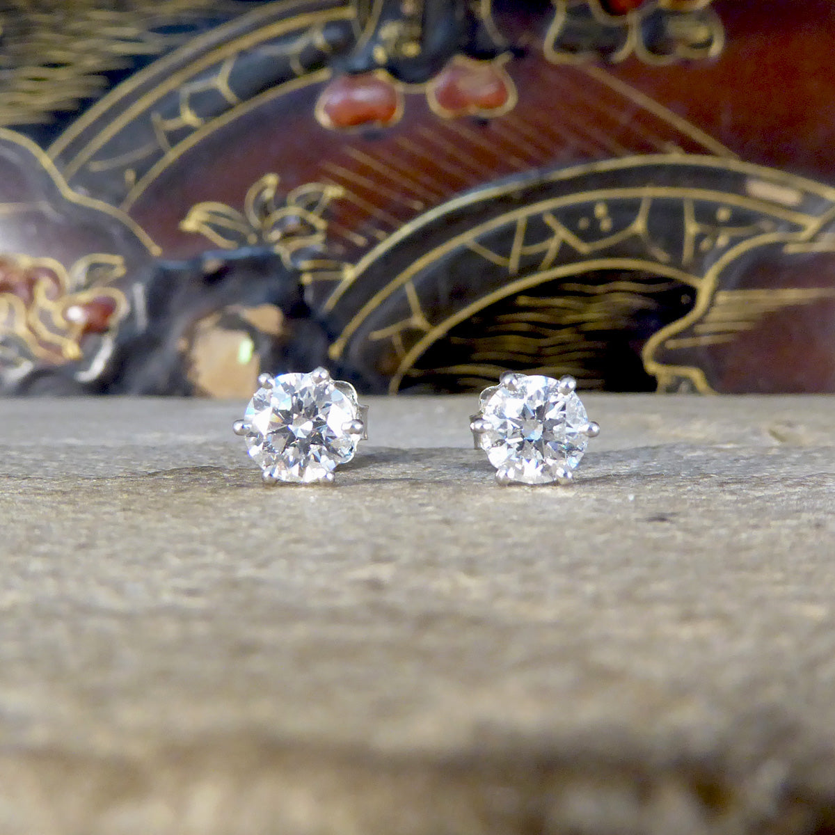 Quality 2.02ct Diamond Stud Earrings in Platinum with GIA Cert F Colour VS Clarity - Wharfedale Antiques