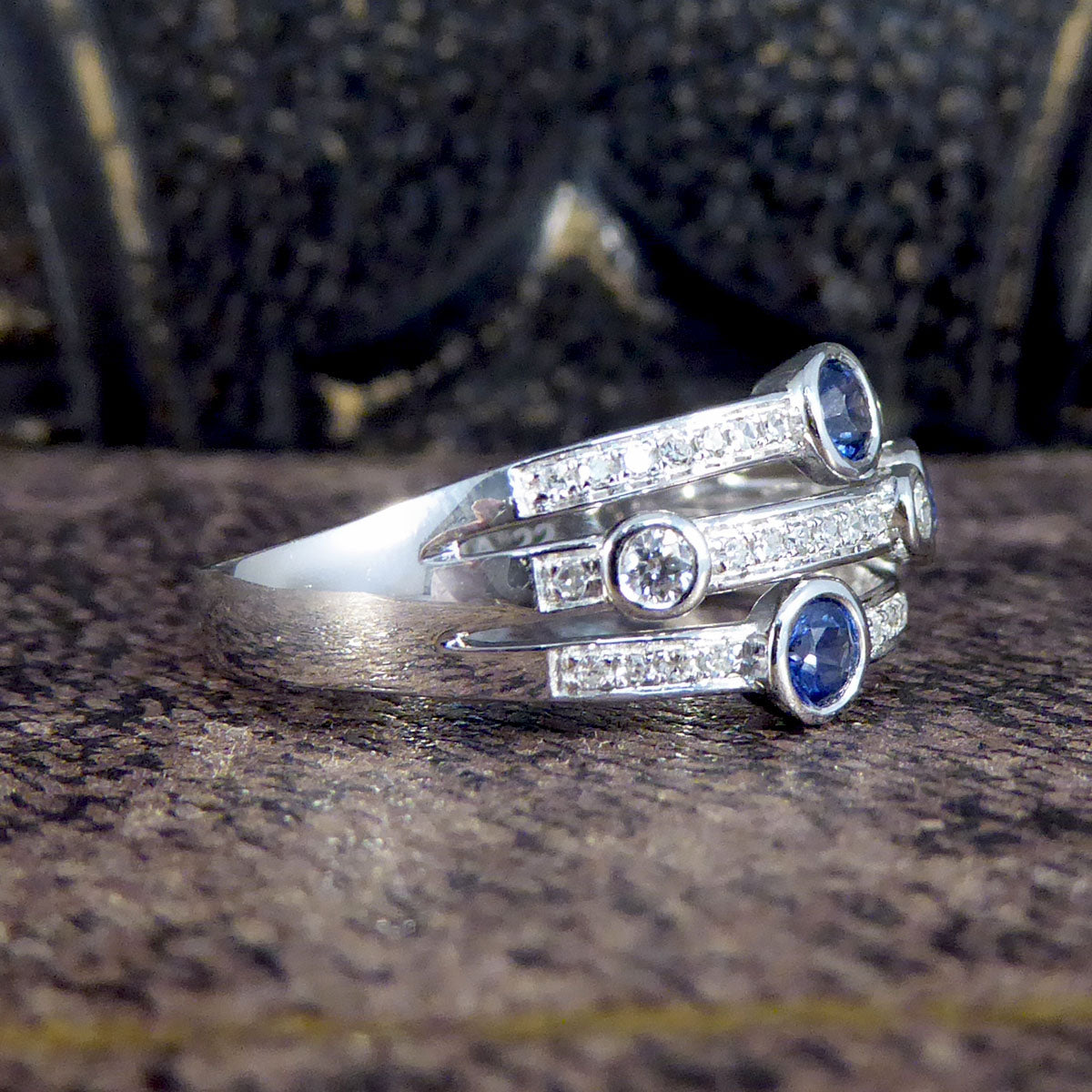 Ceylon Sapphire and Diamond Bubble Style Ring in Platinum - Wharfedale Antiques