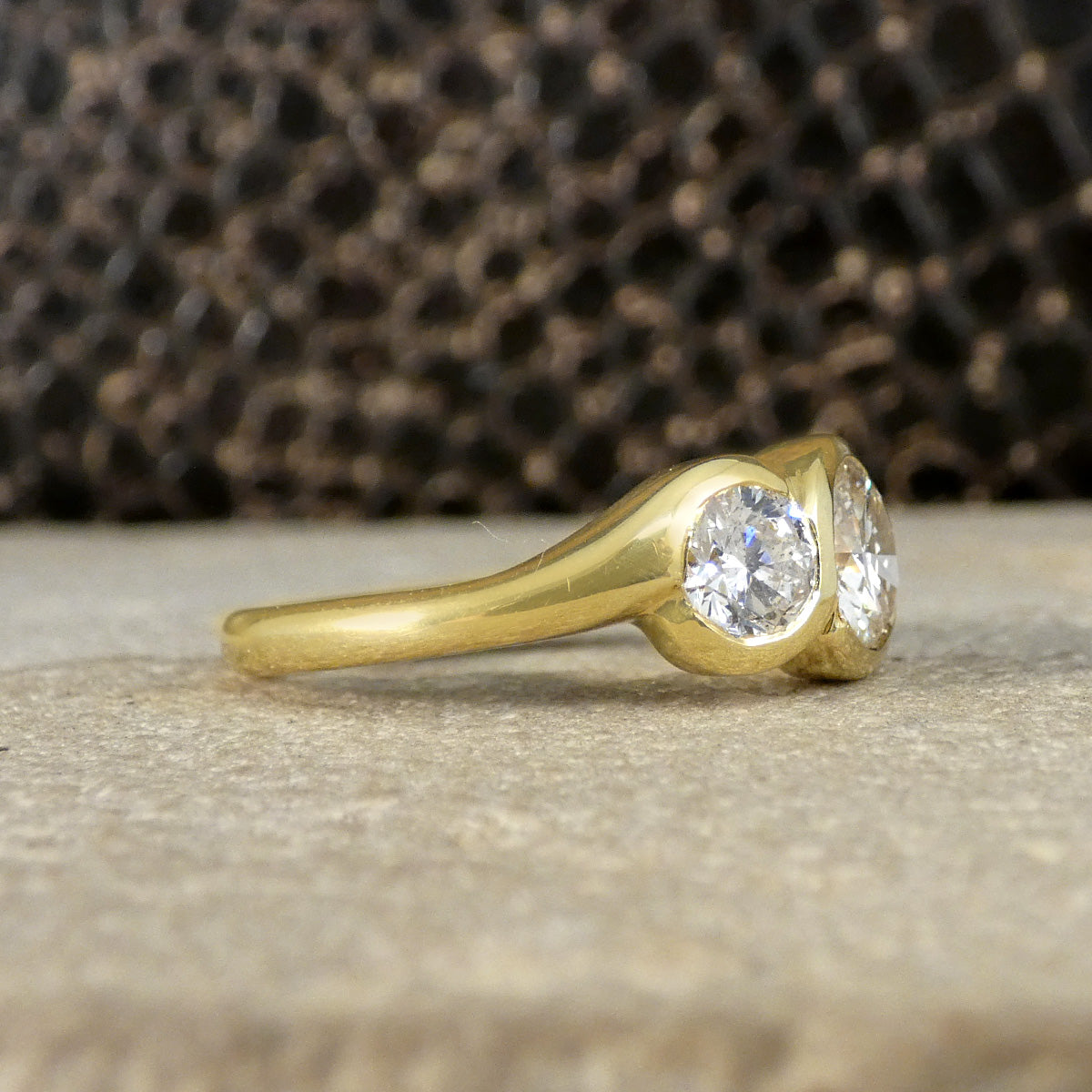 1.75ct Diamond Chunky Bezel Set Three Stone Ring in 18ct Yellow Gold - Wharfedale Antiques