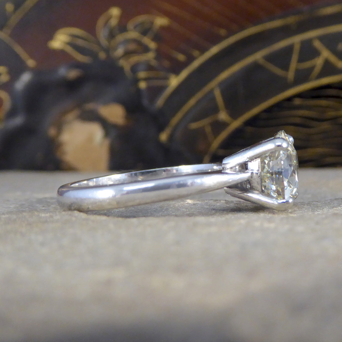 2.44ct Old European Cut Diamond Solitaire Ring in Platinum - Wharfedale Antiques
