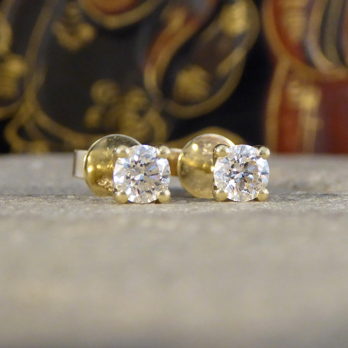 0.50ct Diamond Stud Earrings in Yellow Gold - Wharfedale Antiques