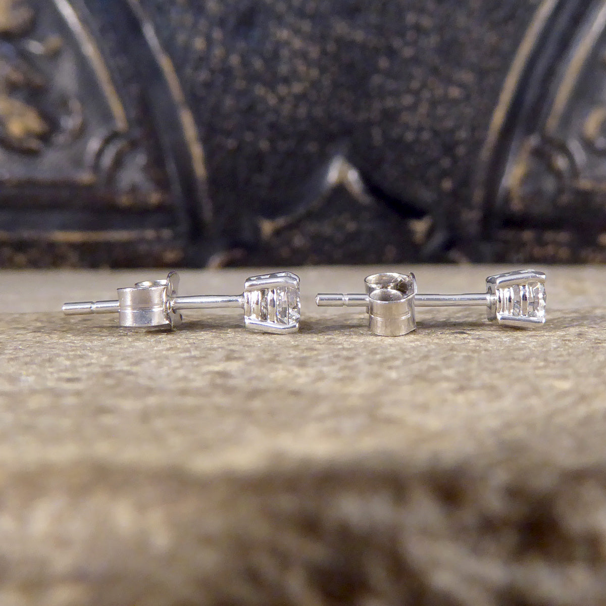 Brilliant Cut 0.53ct Diamond Stud Earrings in 18ct White Gold - Wharfedale Antiques