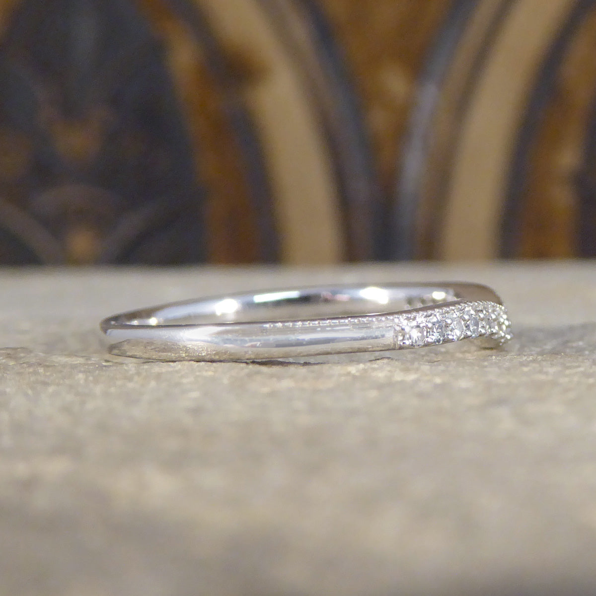 Diamond Set Fine Curved Wishbone Ring in 18ct White Gold - Wharfedale Antiques
