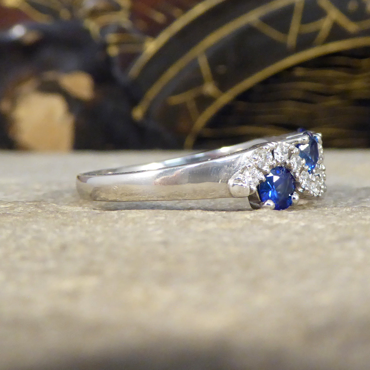 Ceylon Sapphire and Diamond Lazy River Ring in Platinum - Wharfedale Antiques