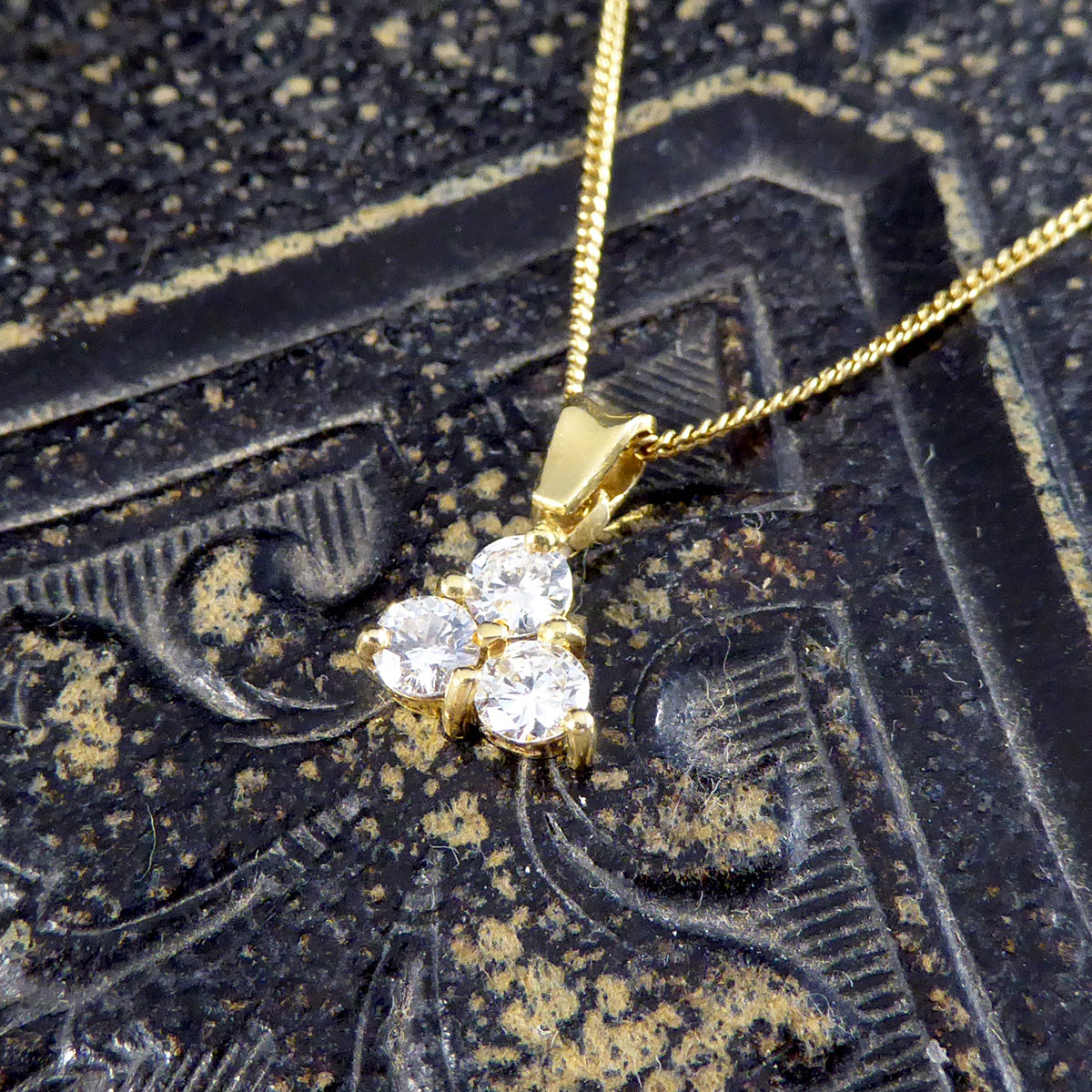 0.50ct Brilliant Cut Diamond Triangle Necklace in 18ct Yellow Gold - Wharfedale Antiques