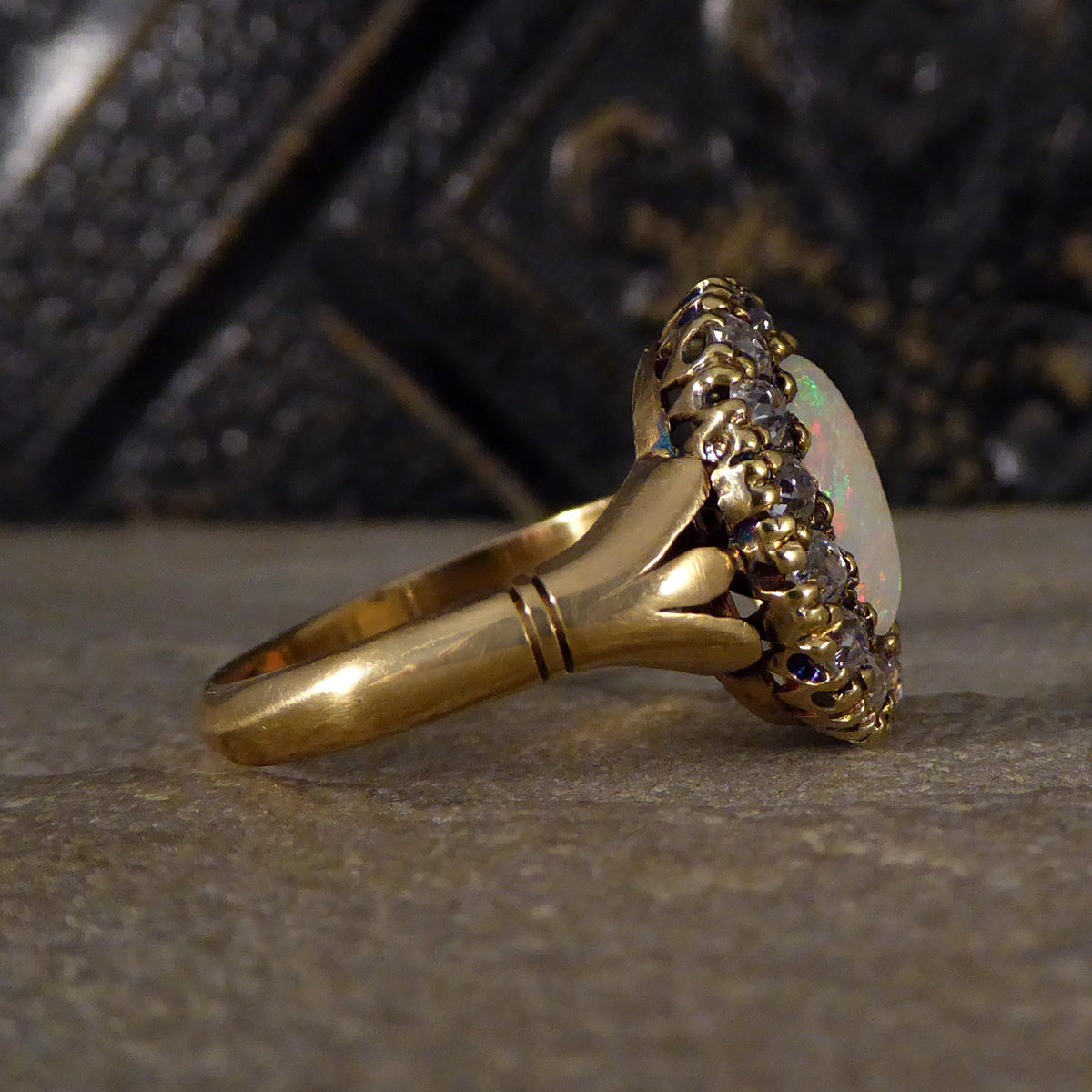 Late Victorian Opal and Diamond Cluster in 18ct Yellow Gold - Wharfedale Antiques
